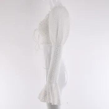 Iebraucēju Sieviešu Sexy Dobi No Nieru Piedurknēm Blūzes Pārsējs Krekli Stilīgs Balta Blūze Lace Viedokļa Īsa Blūze Krekli