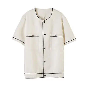 IEFB Vīriešu apģērbi Collarless Balts Krekls ar Īsām Piedurknēm Krekls Vasaras Drēbes, Vīrietis Ir 2021. Streetwear New Oversize Topi Visu maču 9Y2788