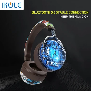 IKOLE Bezvadu Bluetooth Krāsains Grafiti Austiņas, Ievietot TF Kartes, FM Radio, Mūzikas Austiņas Dziļi Bass HIFI Stereo Datorspēļu Austiņas