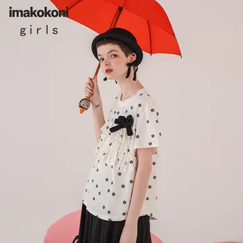 Imakokoni oriģināls dizains, baltā drukā īsām piedurknēm T-krekls Japāņu vienkārši loku sieviešu T-krekls 202889