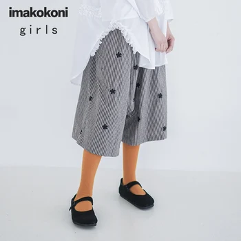 Imakokoni rudens jaunas 2019 svītrainām zaudēt trīsdimensiju apdare Japāņu gadījuma plaša kāju bikses sieviešu 192754