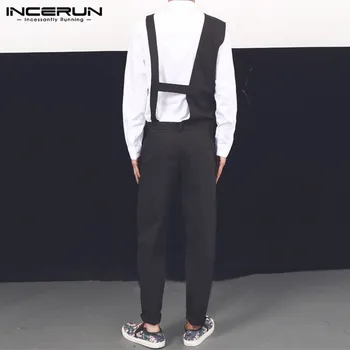 INCERUN Modes Vīrieši Jumpsuit Cietā Šiks Piedurknēm Ir 2021. (Dungriņi) Streetwear Puse Kluba Gadījuma Nelegālo Kombinezonus Vīriešu Bikses S-5XL