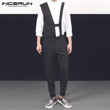 INCERUN Modes Vīrieši Jumpsuit Cietā Šiks Piedurknēm Ir 2021. (Dungriņi) Streetwear Puse Kluba Gadījuma Nelegālo Kombinezonus Vīriešu Bikses S-5XL