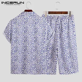 INCERUN Vīriešiem Polka Dot Drukāt Pidžamas Komplekti Īsām Piedurknēm Sleepwear Homewear Šorti Vasaras Mājīgu Atpūtas Vīriešiem Naktsveļu Komplekti Plus Lieluma