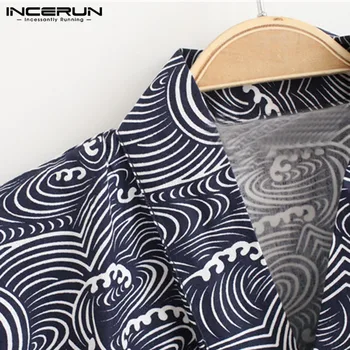 INCERUN Vīriešu Pidžamas Komplekti Drukāt Kimono Kostīms Mīksto Homewear Īsām Piedurknēm Topi un Bikses Japāņu Stila Vīriešu Sleepwear Komplekti Plus Lieluma