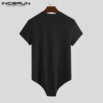 INCERUN Vīriešu T Krekls Bodysuit tīrtoņa Krāsu Sexy Īsām Piedurknēm O t-veida Kakla Topi Gadījuma Vīrieši, Kombinezonus T-krekli, Elpojoša Apakšveļa ir 2021.