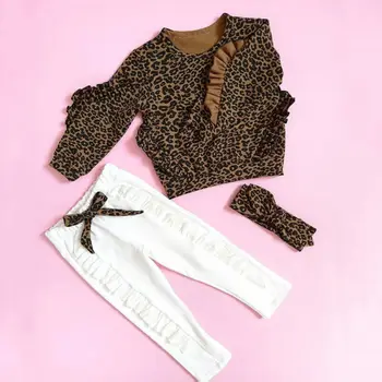 Infant Baby Girl Apģērbu Savirmot Leopard Stulpiņi, Topi Bikses Apģērbs Uzstādīt Tracksuit