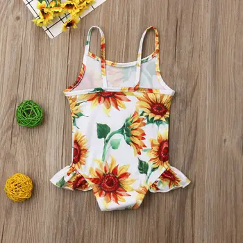 Infant Baby Meitenes Saulespuķu Drukāšanas Bodysuit Vasaras Piedurknēm Cilpas Beachwear Bērnu Apģērbu Modes Meitene
