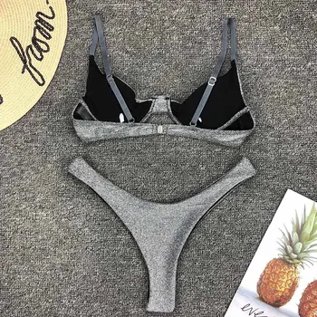 INGAGA Push Up Peldkostīms Sexy Thong Bikini Spīdīgu Peldkostīmi Sieviešu Siksna peldkostīms Sievietēm Cietā Biquini 2021. Gada Vasaras Pludmali, Valkāt