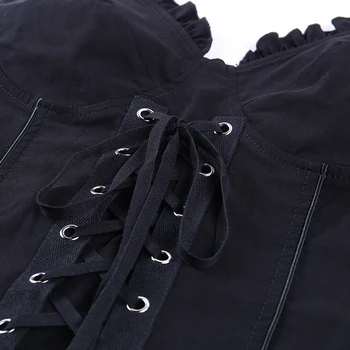 InstaHot sieviešu kultūraugu top mežģīnes up sexy spageti siksnas kamzolis vasaras piedurknēm melnā gotu, punk tvertnes augšpusē 2020. gadam streetwear topi