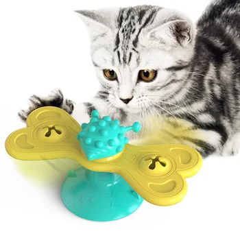 Interaktīvās Pet Cat Toy Kaķēns Silikona Vējdzirnavas Ar Masāžas Suku Kaķi, Spēlējot Vinilplašu Bumbu Nesaskrāpē Apmācības Pārdošanā