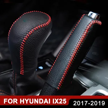 Interjera Aksesuāri Hyundai Creta ix25 2017-2019 Shift Knob Ietilpst Rokas Segtu Ādas Roku Šūtas Pārnesumu Pārslēgšanas Apmales