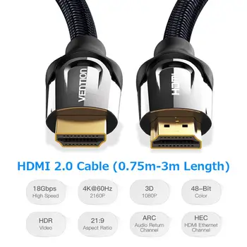 Intervences HDMI Kabeli 4K HDMI uz HDMI 2.0 Kabelis Vadu PS4 Apple TV 4K Sadalītāja Maiņa Kārbas Paplašinātājs 60Hz Video Cabo Kabelis HDMI 3m