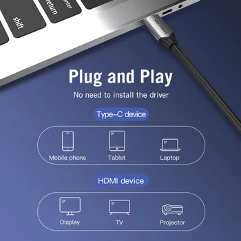 Intervences USB C HDMI 4K C Tipa HDMI 60HZ Vads un Thunderbolt 3 Adapteris Huawei P40 Mate 30 Pro, MacBook Air, ipad, usb Kabeļu c