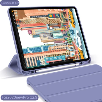IPad Pro 12.9 collu 2020 gadījumā Ar Zīmuļa Turētāju Smart cover Tri-reizes Mīksto Atpakaļ iPad Pro12.9 4. Paaudzes modelis A2229