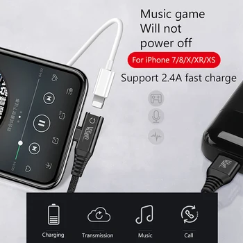 IPhone X XS 11 Spēles Kabeli Audio Uzlādes Dual Adapteris Sadalītāja Kabeli Lightning Ligzda Austiņām AUX Pieslēgvieta Konvertētājs