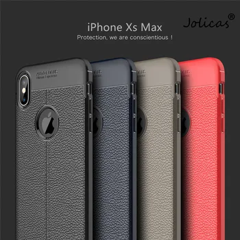 IPhone Xs Max Lietā Silikona Triecienizturīgs Lietu Vāku Luksusa PU Ādas Litchi Modelis, Mīksts TPU Case for iPhone Xs Max applr