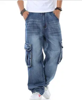 Ir 2021. Baggy Džinsi Vīriešu Džinsi Multi Pocket Plaša Kāju Mīksti Džinsi Vīriešiem Hip Hop Homme Vīriešu Džinsa Bikses Plus Lieluma 42 44 46