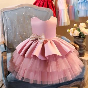Ir 2021. Bērniem, Elegantā Perlamutra Kūka Princese Kleita Meitenēm Kleitas, Kāzu Vakara Puse Izšuvumi Puķu Meitene Saģērbt Meitene Apģērbs