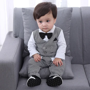 Ir 2021. bērnu Modes Apģērbu Komplekti, no kokvilnas Zēnu drēbes, Jaundzimušā zēna uzvalku 5gab garām piedurknēm zīdaiņu Houndstooth dzimšanas dienas dāvana