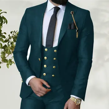 Ir 2021. Classic Royal Blue Kāzu Tuxedos Slim Fit Uzvalki Līgavainis Līgavainis Vīriešiem 3 Gabals Groomsmen Uzvalks Oficiālas Uzņēmējdarbības Vīriešu Uzvalki