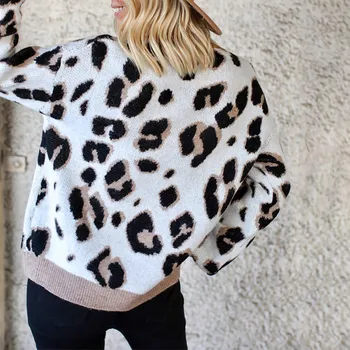 Ir 2021. Džemperis Modes Sieviešu Leopard Print Drukāšanas garām Piedurknēm Džemperis Džemperis pull femme hiver женское платье