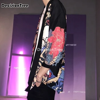 Ir 2021. japāņu kimono jaka vīriešiem japāņu stila drukāt kimono jaka melnā kimono jaka, vīriešu mētelis streetwear outwear