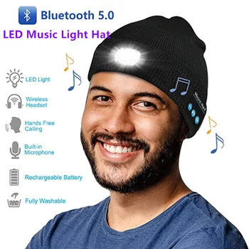 Ir 2021. Jaunas Ziemas Bluetooth Mūzikas LED Gaismas Cepures Beanie Naktī Staigāt Darbojas Bezvadu Austiņas Klp Modes Silts Sporta Adīta Cepure