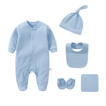 Ir 2021. Jaundzimušo Bērnu Zēnu Apģērbu Komplekti, 5GAB Unisex Cietā Kokvilnas Bērnu Meitene Apģērbs, Pidžamas Romper Jumpsuit Pavasara Rudens Ropa Bebe