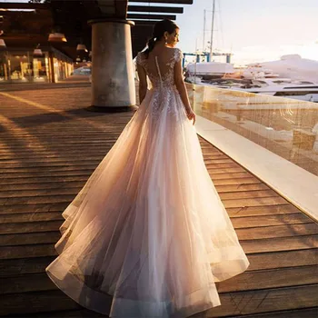 Ir 2021. Jauno Dizaineru augstākās Kvalitātes-Line Beach kāzu kleitas Boho Kleita Ar Vāciņu Piedurknēm Liekšķere Izgriezums kāzu kleitas
