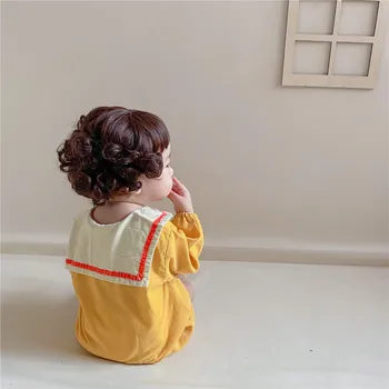 Ir 2021. Jaunu Cute Baby Romper Garām Piedurknēm Pavasara Zēni Meitenes Velveta Jumpsuit Baby Romper Navy Apkakles Zīdaiņu Apģērbu