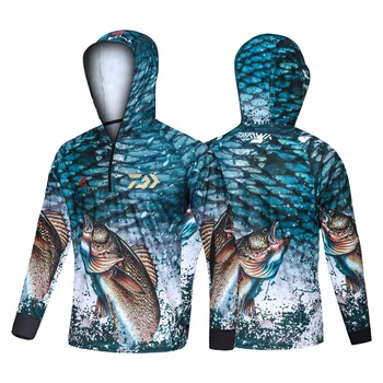 Ir 2021. Jaunu DAIWA Zvejas Apģērbu Kapuci Drukāšanas Zvejas Apģērbu Sauļošanās Elpojošs Anti Mosquito Ātri Sausas DAWA Zvejas Krekls
