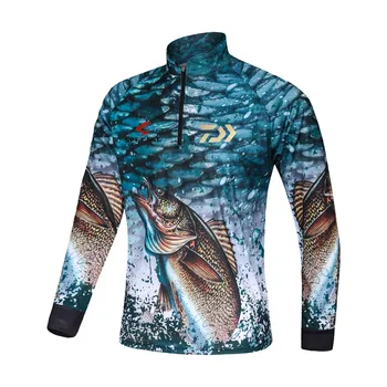 Ir 2021. Jaunu DAIWA Zvejas Apģērbu Kapuci Drukāšanas Zvejas Apģērbu Sauļošanās Elpojošs Anti Mosquito Ātri Sausas DAWA Zvejas Krekls