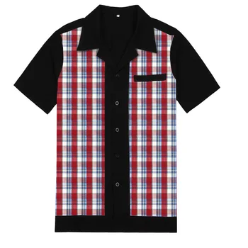 Ir 2021. Jaunu Gadījuma Rock Boulinga Vīriešu Krekls, blūze ST111 Īsām Piedurknēm Melnā Vintage Kokvilnas Pleds Krekls Vīriešiem