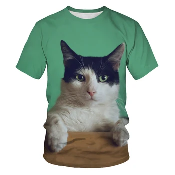 Ir 2021. jaunu smaidu Kaķis Vīriešu T-krekls 3d drukāšanas smieklīgi šalle kaķis modes O-veida kakla gadījuma hipster vīriešu lielgabarīta t-krekls