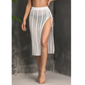 Ir 2021. Jaunu tamborēšanas dobi no pludmales svārki, sexy sievietes sadalīt redzēt cauri bikini peldkostīmi cover-ups beachwear
