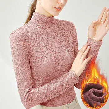 Ir 2021. Jaunā Pavasara elegants Mežģīņu Topi, Sieviešu Viedokļa Sexy garām Piedurknēm Pamata džemperis Plus Lieluma Ziemas Samta Sieviešu Džemperis 3XL
