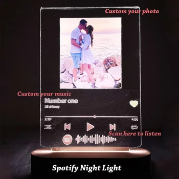 Ir 2021. Karstā Individualizētu Dāvanu Spotify Kods Nakts Gaisma Personalizētu Foto & Mīļāko Dziesmu Albuma Vāku, Akrila Nakts Gaisma DIY