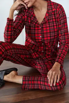 Ir 2021. Karstā Sieviešu Kokvilnas Pidžamas Komplekts Ar Garām Piedurknēm Pidžamu Uzvalks Sieviešu Gulēt Divas Gabals, Kas Ilgi Tveicīgs Ērti