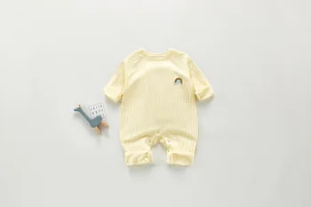 Ir 2021. Modes Pavasara Jaundzimušo Bērnu Drēbes, Zīdaiņu Baby Zēni Meitenes Varavīksnes Romper Garām Piedurknēm Bērnu Uzvalks