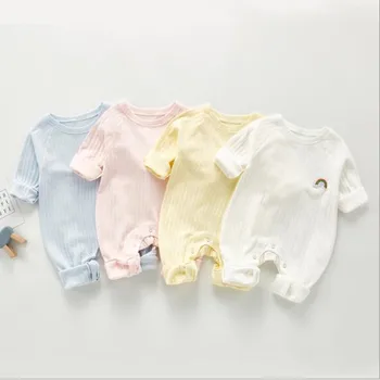 Ir 2021. Modes Pavasara Jaundzimušo Bērnu Drēbes, Zīdaiņu Baby Zēni Meitenes Varavīksnes Romper Garām Piedurknēm Bērnu Uzvalks