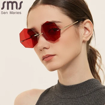 Ir 2021. Modes Punk bez apmales Brilles Jaunas Sievietes Mazās, Saules Brilles Toņos Luksusa Zīmolu Dizainera Metāla Sunglass Brilles UV400