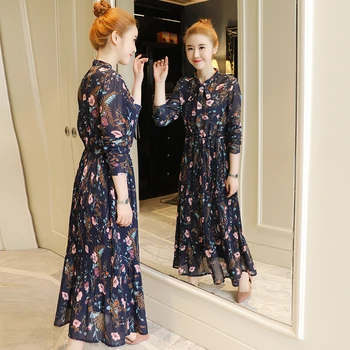 Ir 2021. pavasara dāmas eleganta kleita Print-Line Loku šifona kleita Loku garām piedurknēm kleita Modes sieviešu kleitas 3669 50