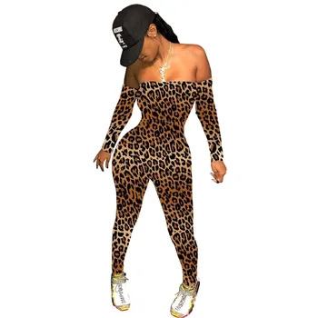 Ir 2021. Pavasara Leopards Drukāt Sieviešu Jumpsuit Strapless Slash Kakla Vienkrāsainu Ilgi Kombinezonus Sieviešu Jumpsuit Apģērbs