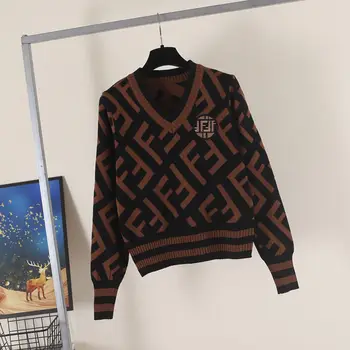 Ir 2021. pavasarī un rudenī jaunu vēstuli, Džemperi sieviešu Džemperis ar garām piedurknēm ar īsām stila temperaments slim krāsu saskaņošanas džemperis