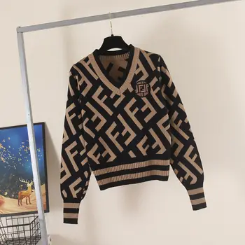 Ir 2021. pavasarī un rudenī jaunu vēstuli, Džemperi sieviešu Džemperis ar garām piedurknēm ar īsām stila temperaments slim krāsu saskaņošanas džemperis