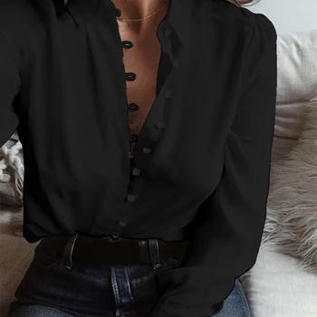 Ir 2021. Rudens Cietā Blūze ZANZEA Sieviešu Ikdienas Krekls ar garām Piedurknēm, Elegants Atloks Darba OLA Blusas Tunika Topi Chemise Famale Plus Lieluma