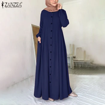 Ir 2021. Rudens Garām Piedurknēm Pogas Uz Leju Sundress Sievietēm Musulmaņu Dubaija Abaya Turcija Kleita, Hijab Islāmu Apģērbu Abayas Maxi Vestidos