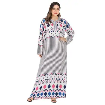 Ir 2021. Rudens Sieviešu Iespiesti Musulmaņu Kleita Plus Lieluma Abaya Modes Tērpu turku Dubajas Arābu Kaftan Marokas Kleita VKDR1733