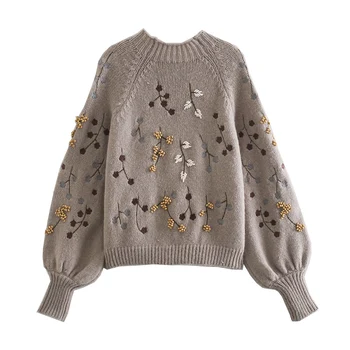 Ir 2021. rudens un ziemas jauno sieviešu džemperis kontrastu iesiešanas fāzēm, izšuvumi gadījuma retro modes Ziemassvētku džemperis